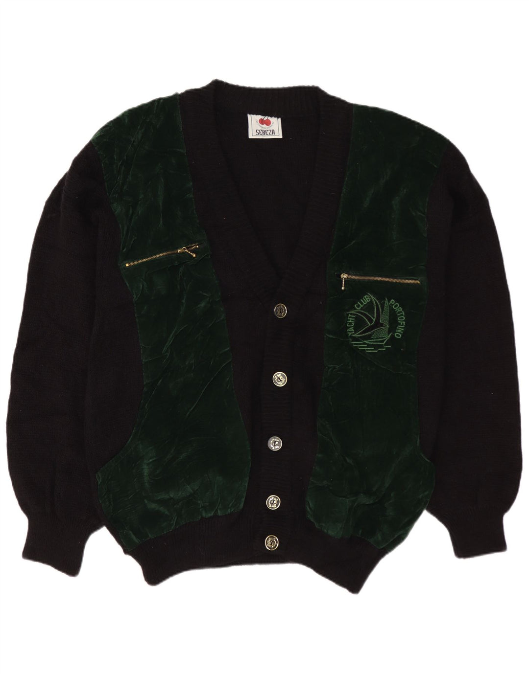 Vintage Mens Cardigan Sweater XL Black Colourblock