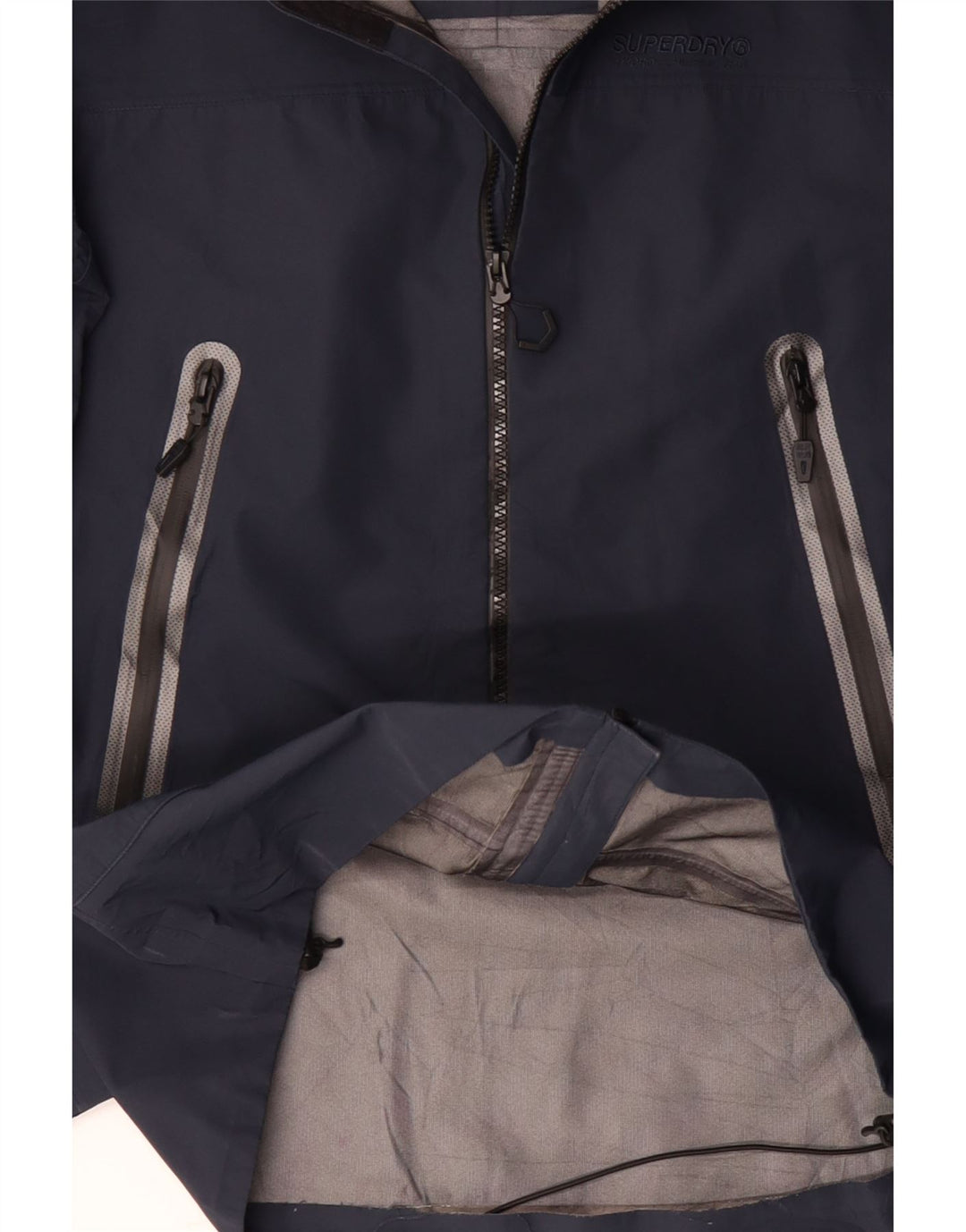 SUPERDRY Mens Hooded Waterproof Jacket UK 36 Small Navy Blue Polyester