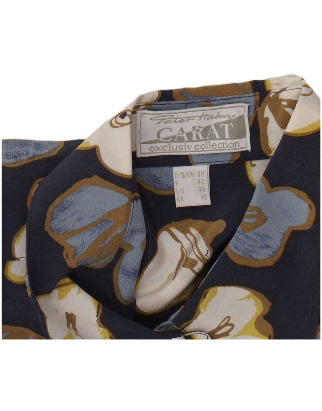 PETER HAHN Womens Carrot Shirt Blouse UK 12 Medium Blue Floral Silk