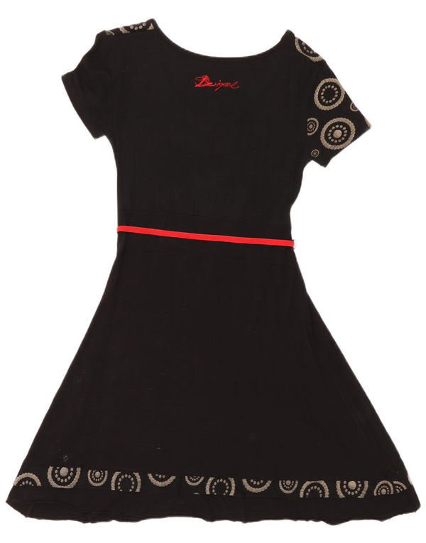 Desigual Womens Graphic A-Line Dress UK 12 Medium Black Geometric