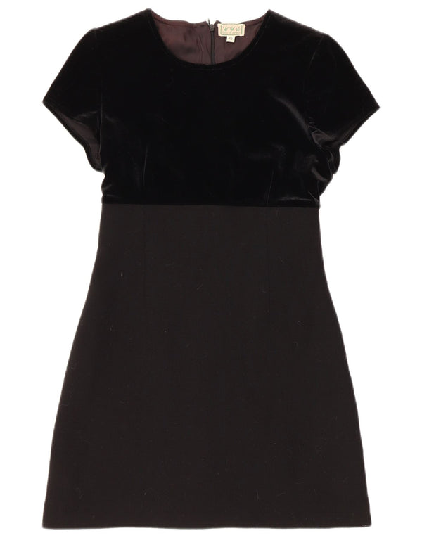 Vintage Womens Velvet Sheath Dress IT 40 Small Black Wool