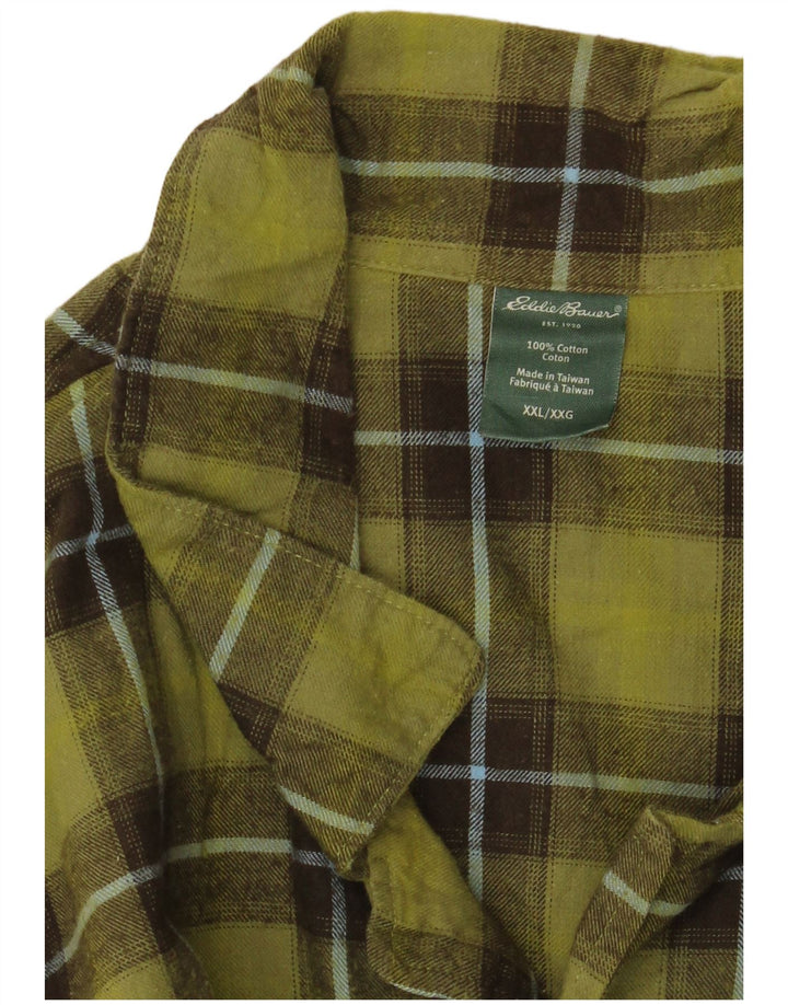 EDDIE BAUER Mens Flannel Shirt 2XL Green Check Cotton