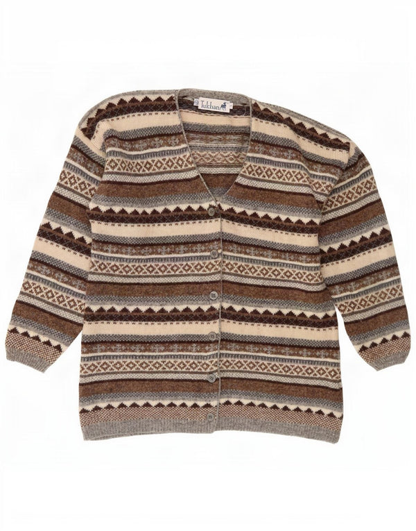 Tulchan Womens Cardigan Sweater UK 14 Medium Brown Fair Isle New Wool