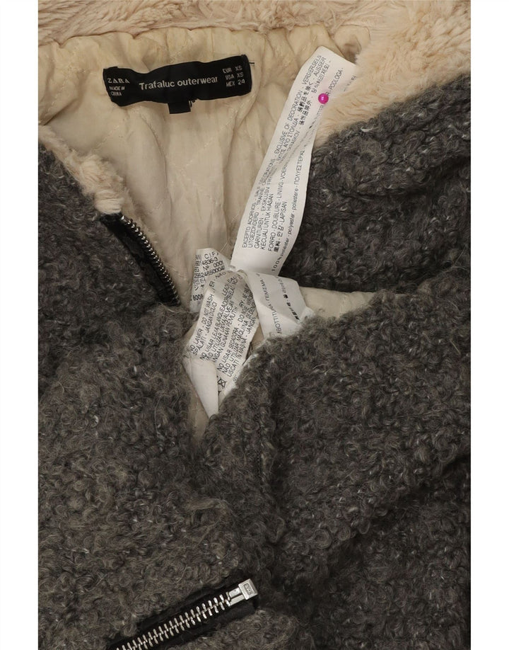 Zara Womens Hooded Oversized Bomber Jacket UK 6 XS Grey Polyester