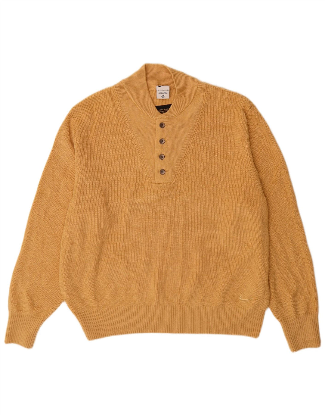 NIKE Mens Button Neck Jumper Sweater XL Beige Polyester