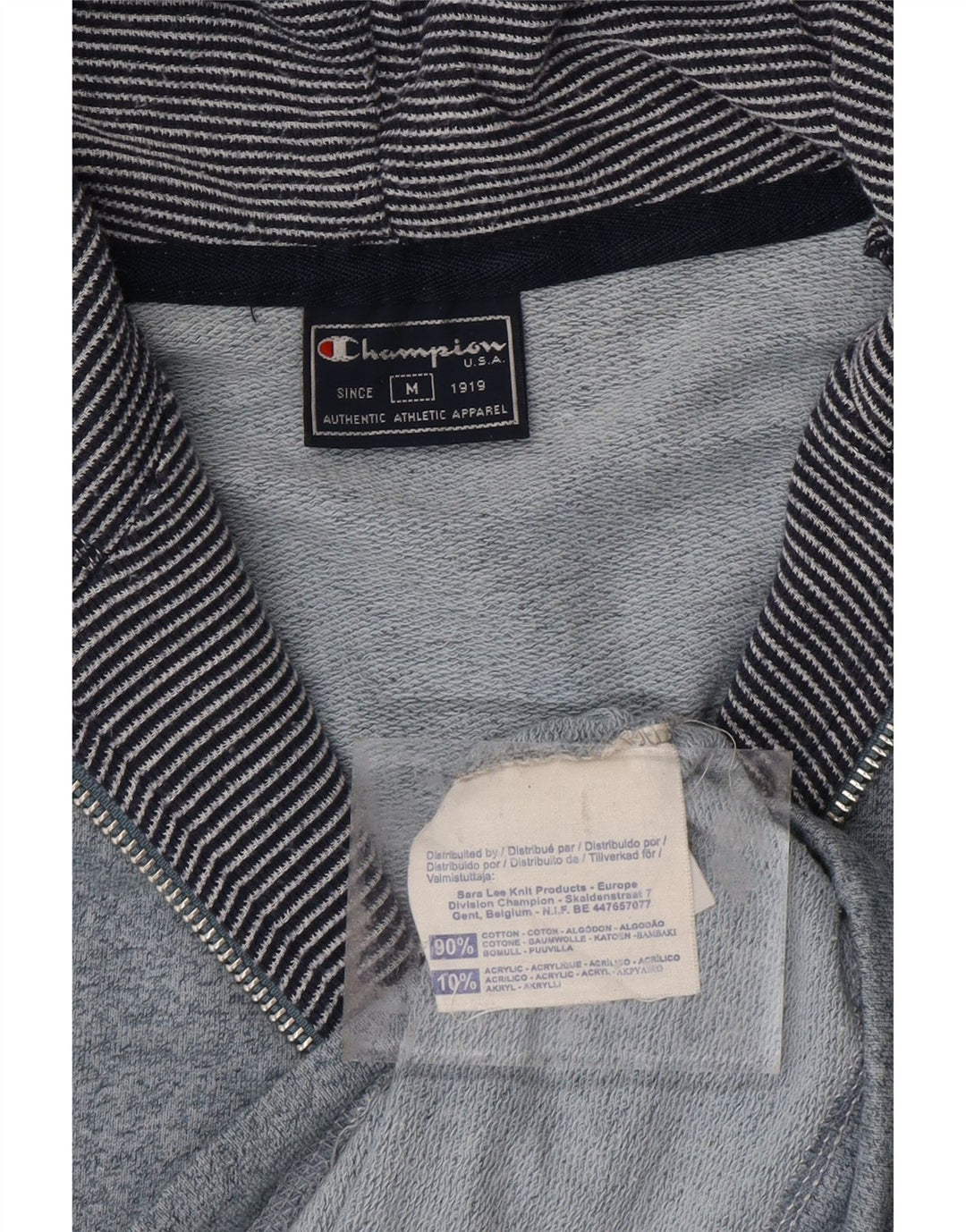 CHAMPION Womens Crop Zip Hoodie Sweater UK 14 Medium Blue Flecked Cotton Vintage Champion and Second-Hand Champion from Messina Hembry 