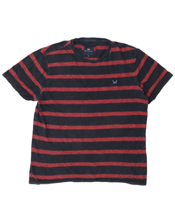 Crew Clothing Mens T-Shirt Top Large Navy Blue Striped Cotton