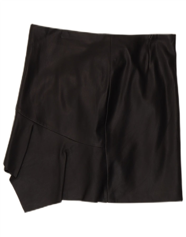 Sisley Womens Asymmetric Leather Skirt UK 12 Medium W30  Black Polyester