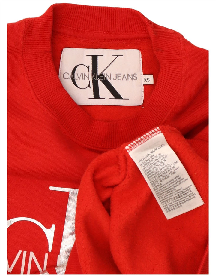 CALVIN KLEIN JEANS Womens Oversized Crop Sweatshirt Jumper UK 6 XS Red