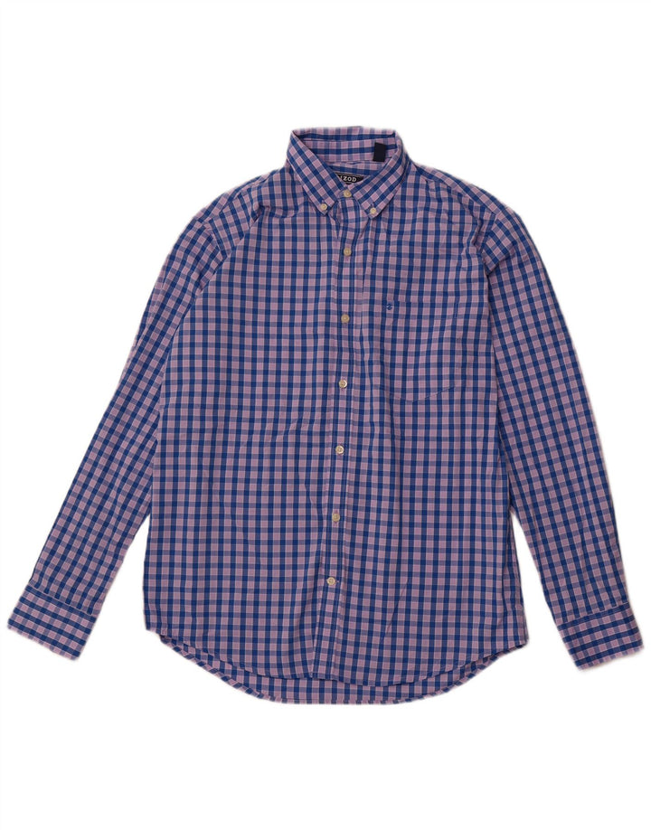 IZOD Mens Shirt Medium Blue Check Polyester