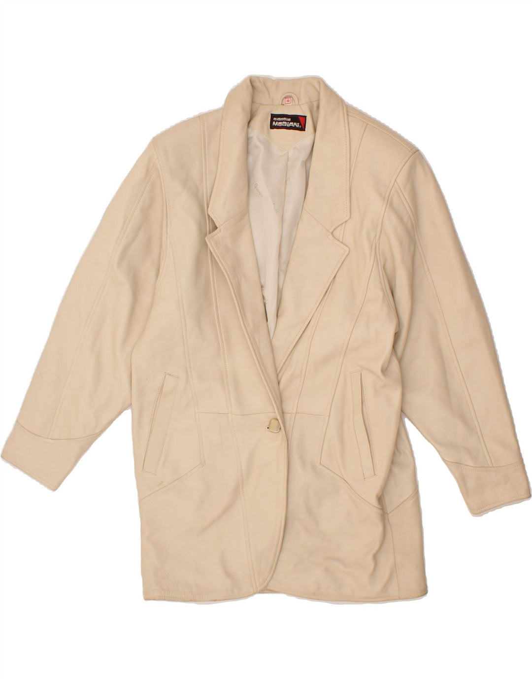 GIORGIO MOBIANI Womens Oversized Leather Coat IT 38 XS Beige Leather Vintage Giorgio Mobiani and Second-Hand Giorgio Mobiani from Messina Hembry 