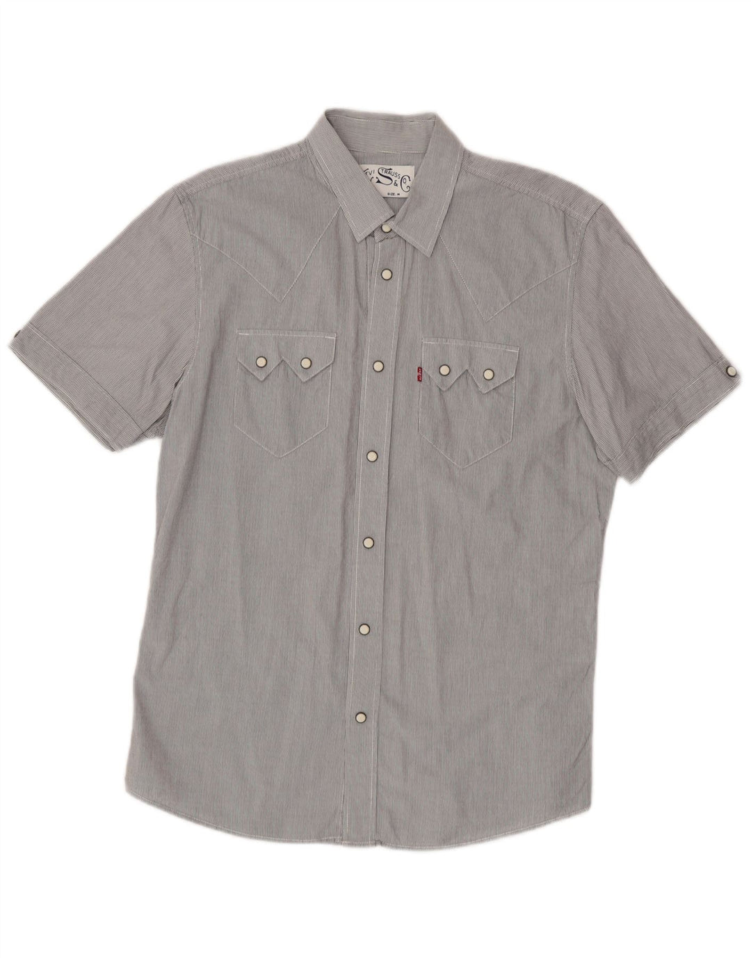 Levi's Mens Short Sleeve Shirt Medium Grey Pinstripe Cotton