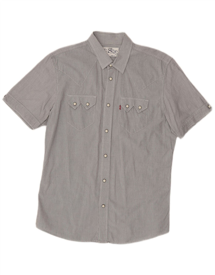 Levi's Mens Short Sleeve Shirt Medium Grey Pinstripe Cotton
