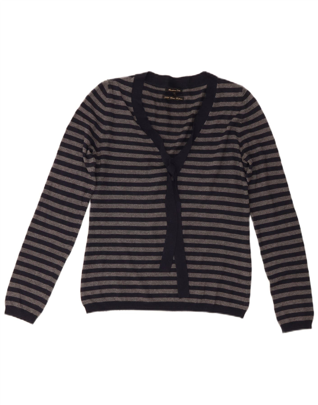 Massimo Dutti Womens V-Neck Jumper Sweater UK 8 Small Navy Blue Striped