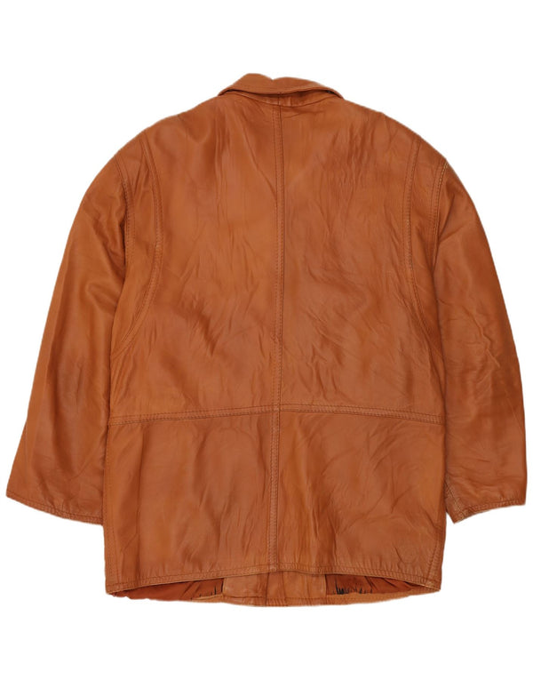 VINTAGE Mens Leather Coat IT 54 2XL Brown Leather