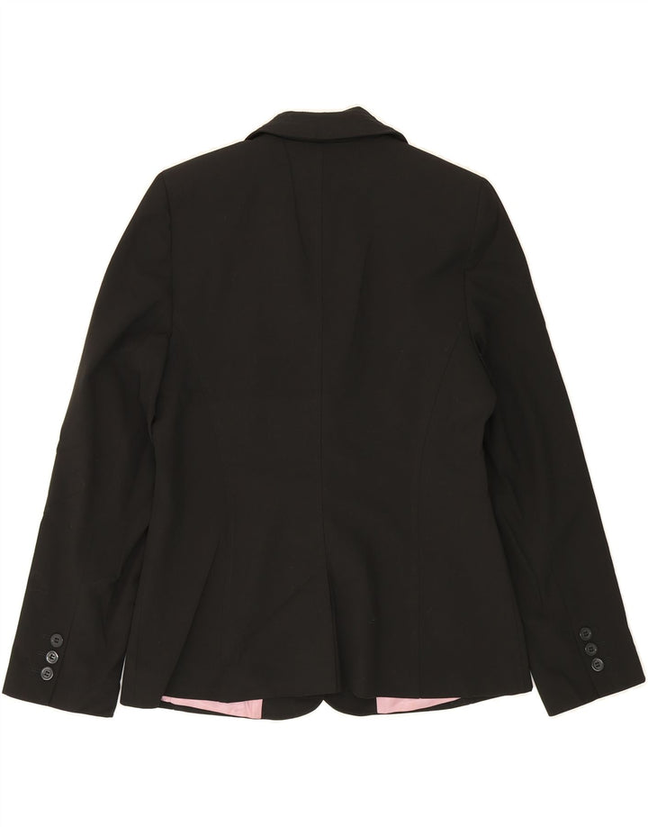 OASIS Womens 1 Button Blazer Jacket UK 14 Medium Black Pinstripe Polyester Vintage Oasis and Second-Hand Oasis from Messina Hembry 