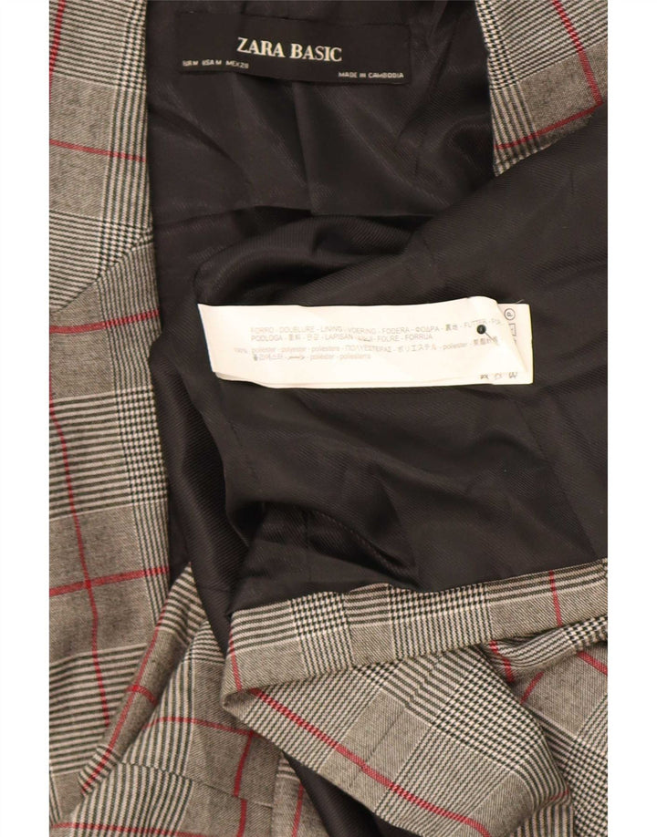 Zara Womens 1 Button Blazer Jacket UK 12 Medium Grey Check Polyester