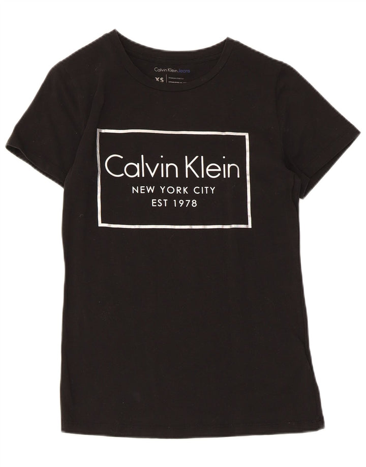 CALVIN KLEIN JEANS Womens Graphic T-Shirt Top UK 6 XS Black Cotton