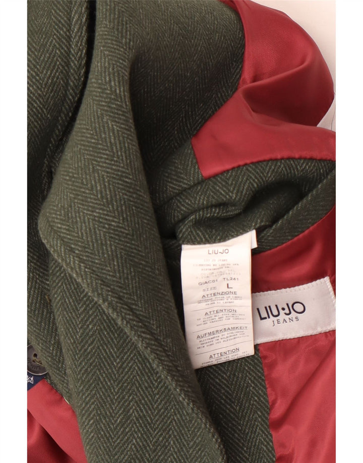 Liu Jo Mens Pea Coat UK 40 Large Green Herringbone Wool