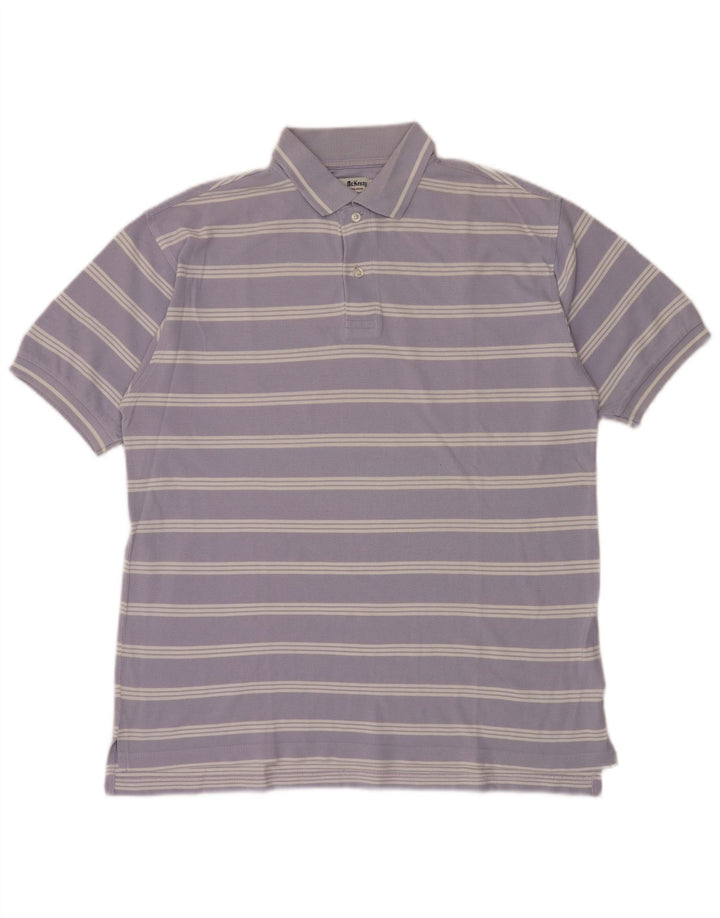MCKENZY Mens Polo Shirt Large Purple Striped Cotton