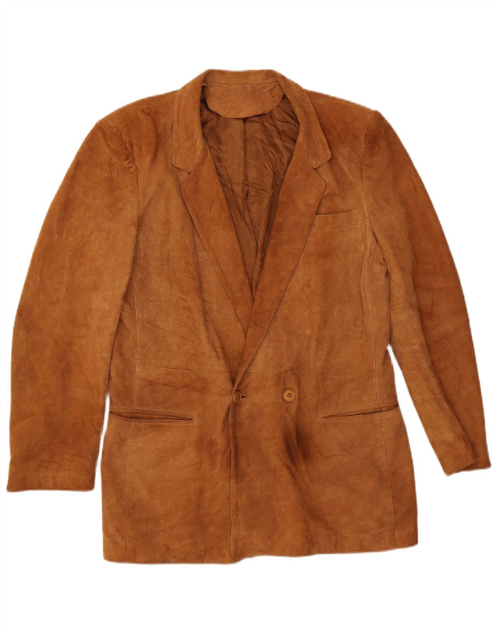 Vintage Mens Double Breasted Suede Blazer Jacket IT 52 XL Brown Leather