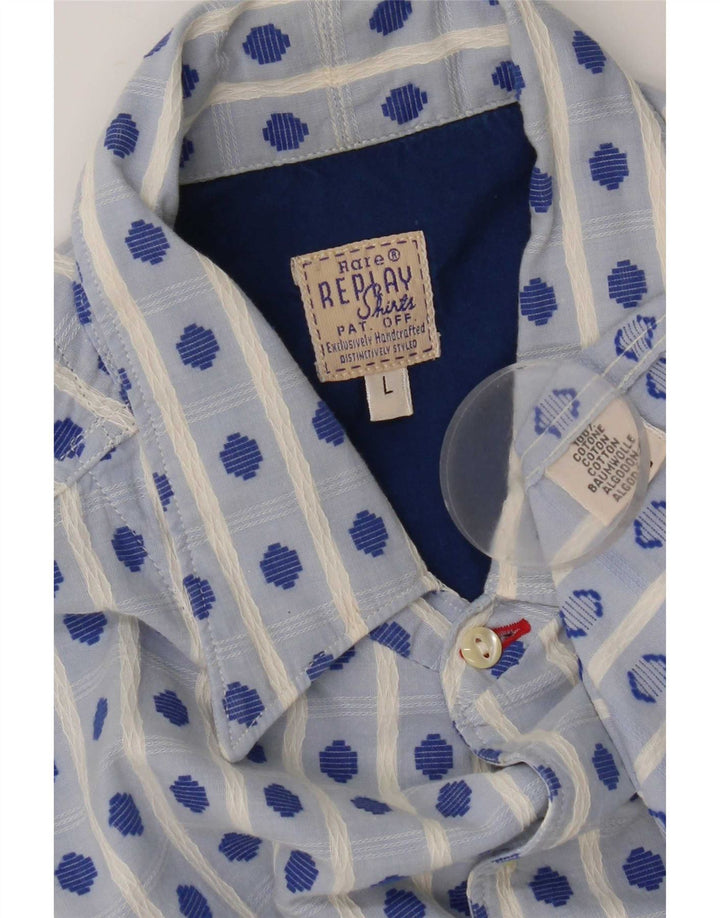Replay Mens Shirt Large Blue Geometric Cotton