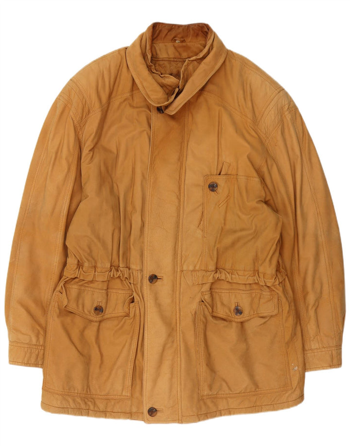 Vintage Mens Leather Jacket IT 54 2XL Beige