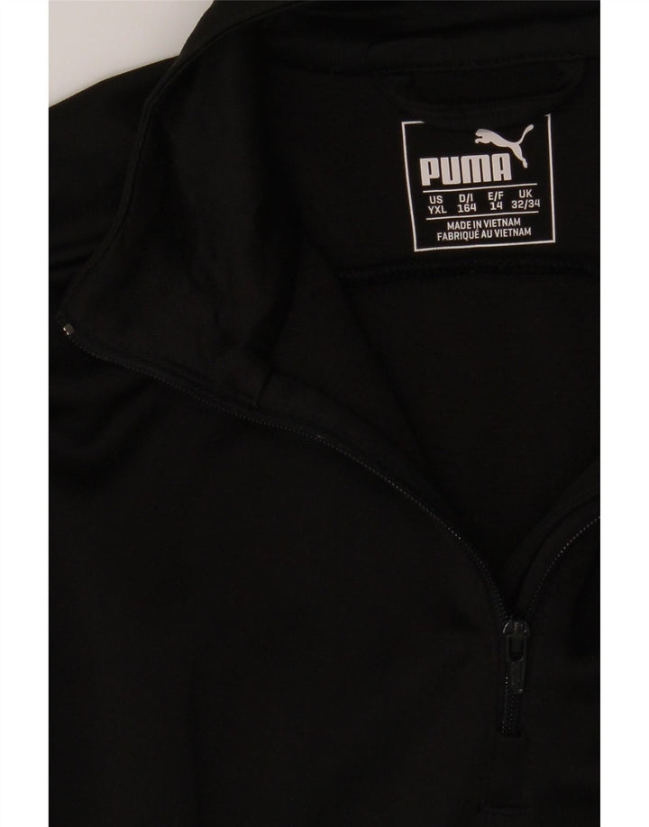 PUMA Boys Zip Neck Graphic Sweatshirt Jumper 13-14 Years Black Polyester Vintage Puma and Second-Hand Puma from Messina Hembry 