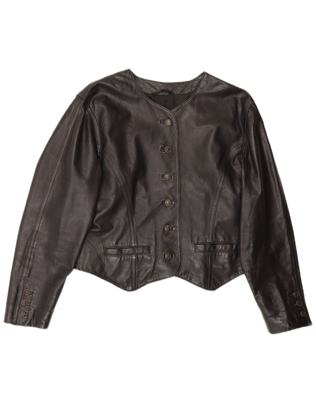 BOGNER Womens Crop Leather Jacket UK 14 Medium Black