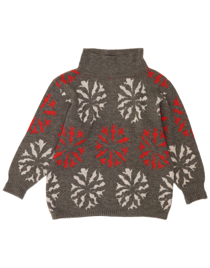 Flou Womens Turtle Neck Jumper Sweater UK 14 Medium Grey Geometric
