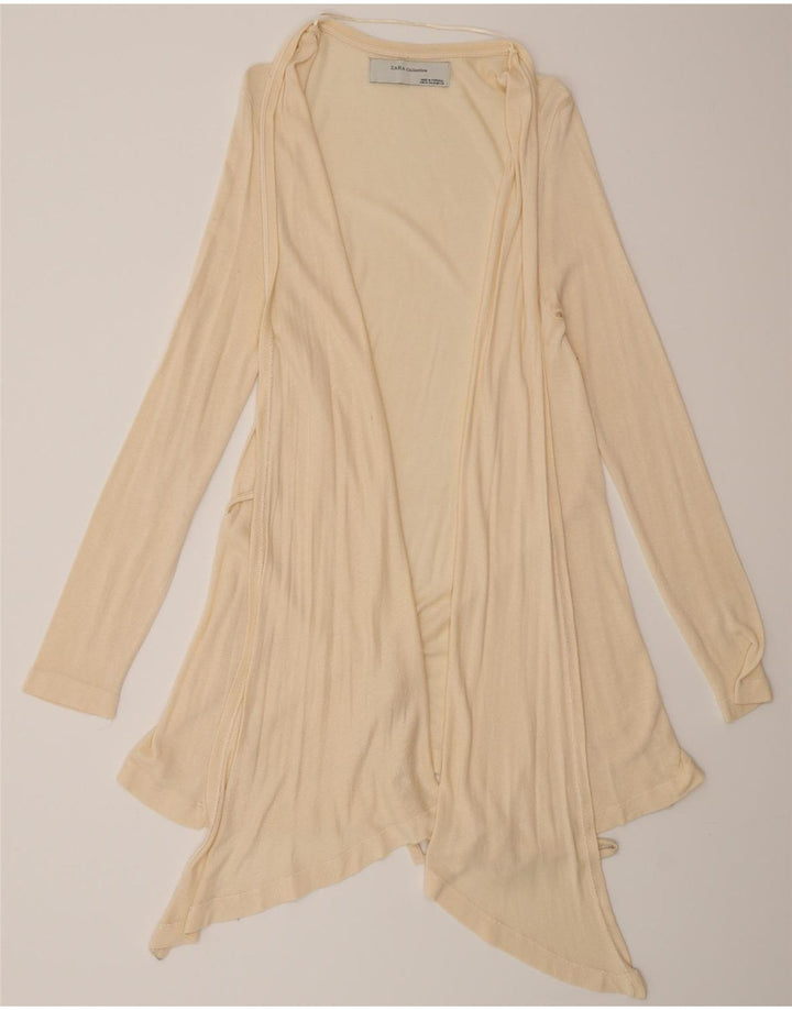 Zara Womens Longline Cardigan Sweater UK 12 Medium Beige