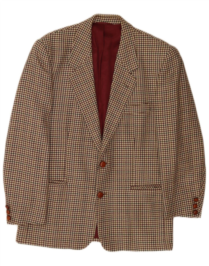 Stefanel Mens 2 Button Blazer Jacket IT 48 Medium Brown Houndstooth Acetate