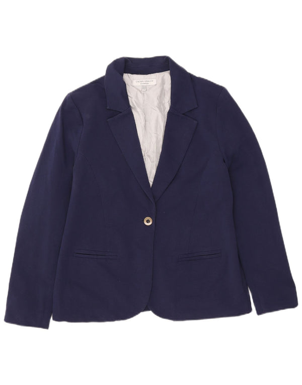 Laura Ashley Womens 1 Button Blazer Jacket UK 14 Large Navy Blue Cotton