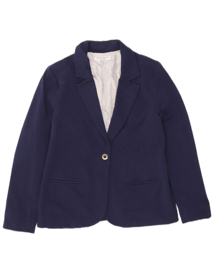 Laura Ashley Womens 1 Button Blazer Jacket UK 14 Large Navy Blue Cotton
