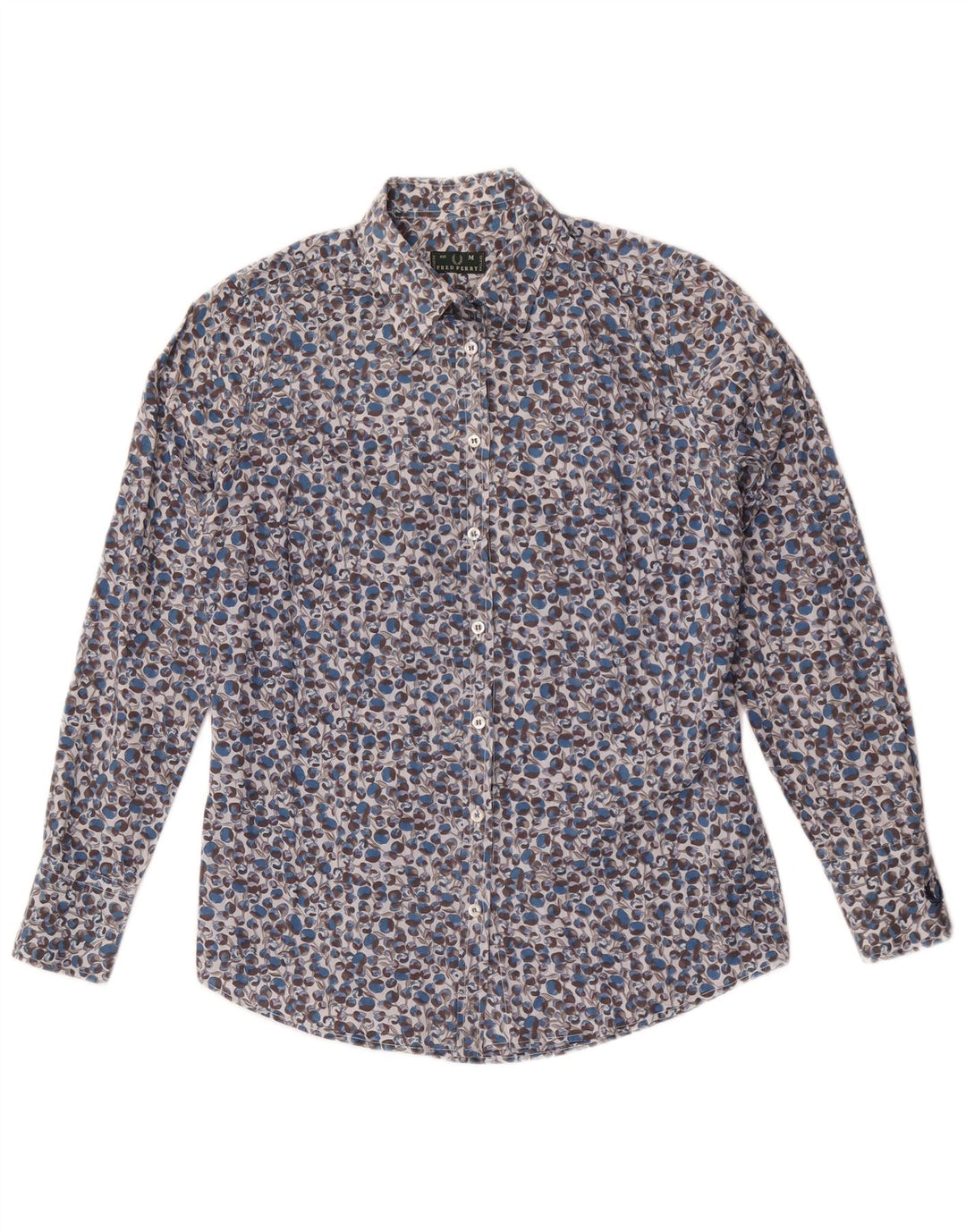 Fred Perry Womens Shirt UK 14 Medium Blue Floral Cotton