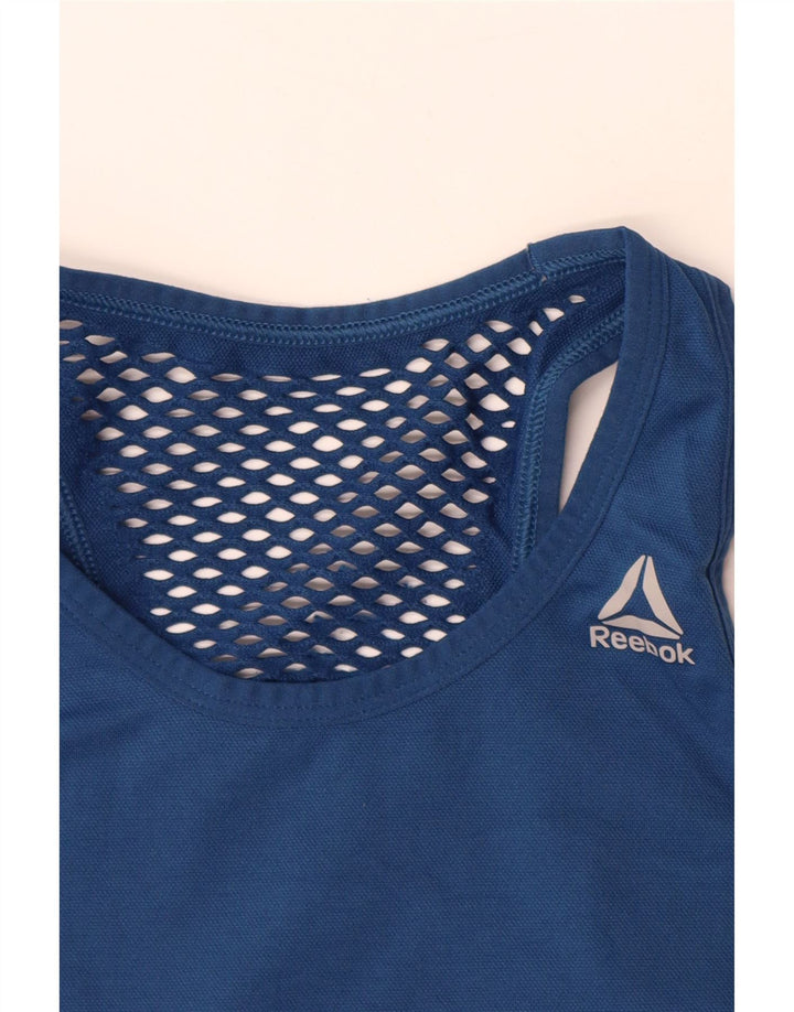 REEBOK Womens Les Mills Graphic Vest Top UK 8 Small Navy Blue