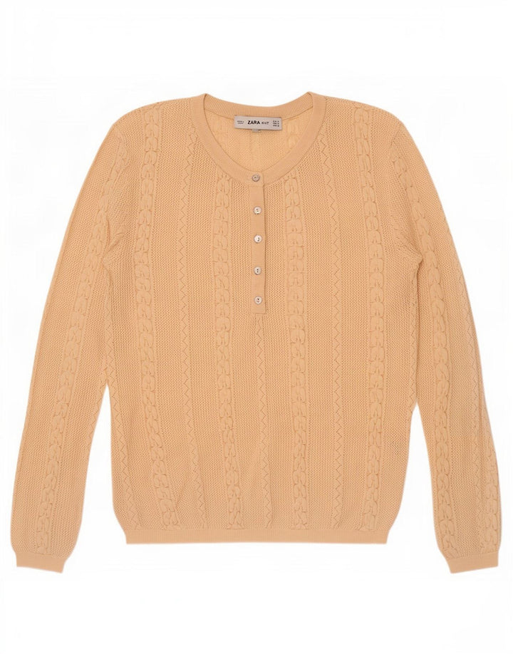 Zara Womens Button Neck Jumper Sweater UK 12 Medium Beige