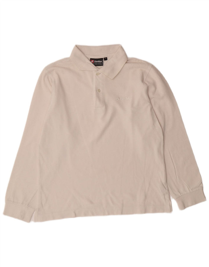 LOTTO Mens Long Sleeve Polo Shirt Medium White Cotton