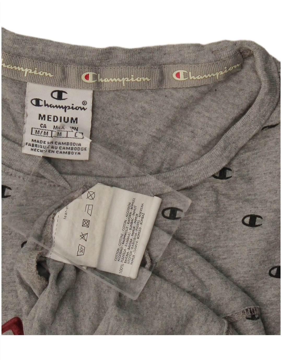 CHAMPION Womens Graphic T-Shirt Top UK 12 Medium Grey Cotton