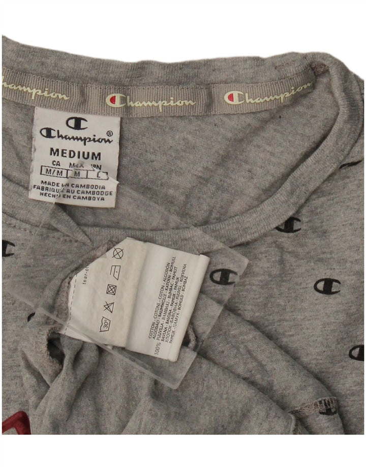 CHAMPION Womens Graphic T-Shirt Top UK 12 Medium Grey Cotton
