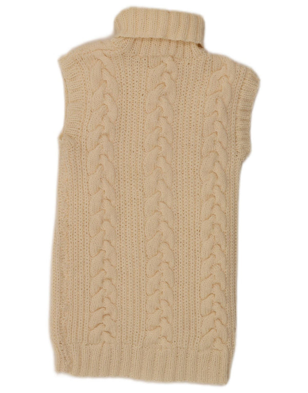 Vintage Womens Longline Roll Neck Vest Tank Top UK 8 Small Off White