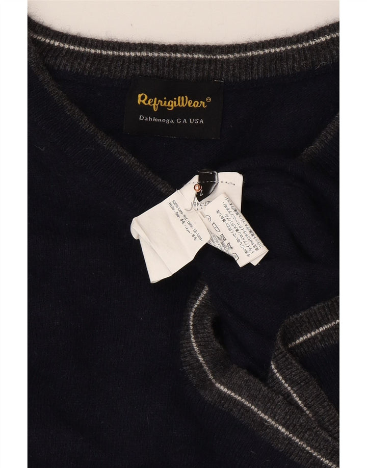 REFRIGIWEAR Womens V-Neck Jumper Sweater UK 16 Large Navy Blue Wool