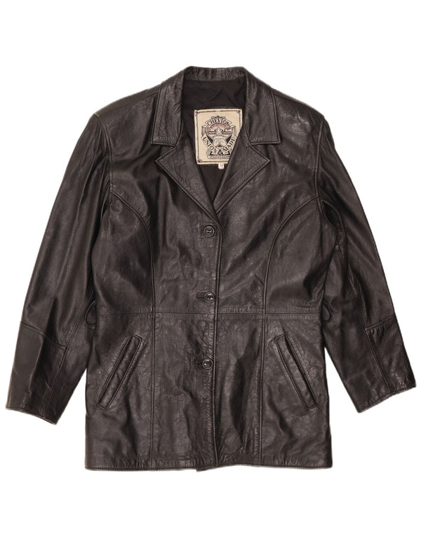 VINTAGE Womens Leather Jacket UK 14 Medium Black