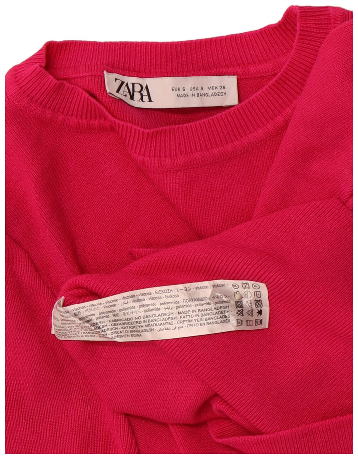 ZARA Womens Crop Short Sleeve Crew Neck Jumper Sweater UK 8 Small Pink