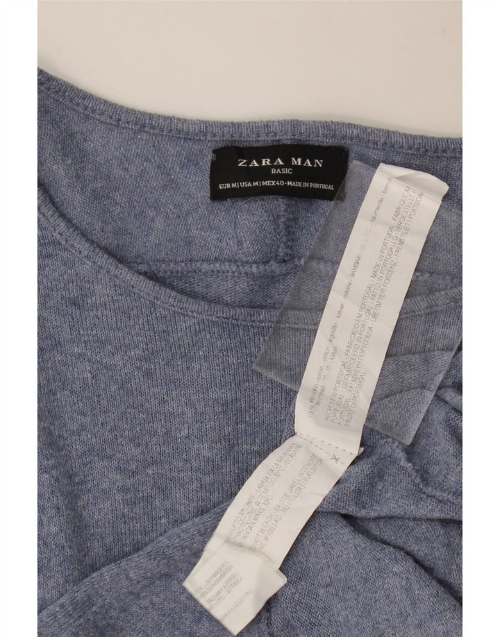 ZARA Mens Top Long Sleeve Medium Blue Cotton