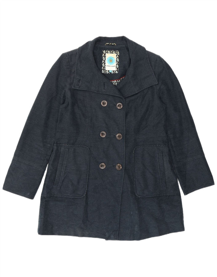 White Stuff Womens Double Breasted Coat UK 14 Medium Navy Blue Cotton