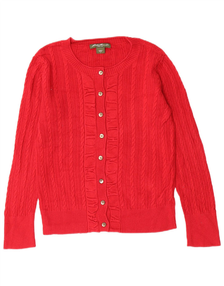 EDDIE BAUER Womens Cardigan Sweater UK 10 Small Red Cotton