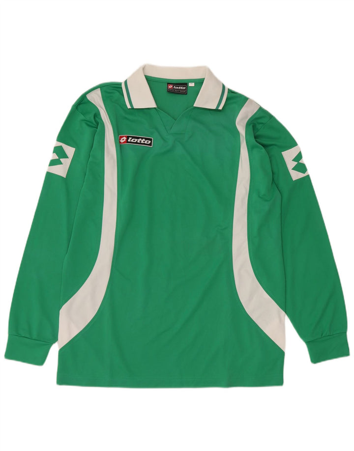 LOTTO Mens Graphic Long Sleeve Polo Shirt XL Green Colourblock Polyester