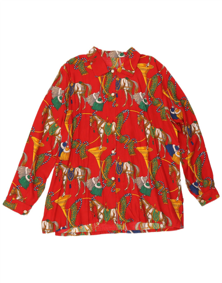 Vintage Womens Abstract Pattern Shirt Blouse UK 16 Large Red