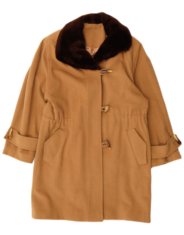 VINTAGE Womens Duffle Coat UK 14 Medium Beige Wool